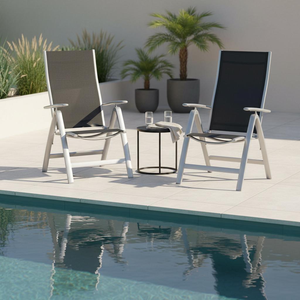 Gartensessel Klappbar Carrara Metall/textil - Silberfarben/Schwarz, ROMANTIK / LANDHAUS, Textil/Metall (60/108/70cm) - Gardenson