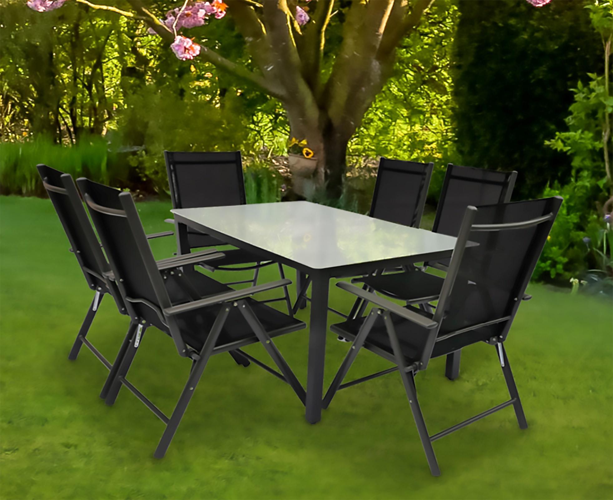 Gartentischgruppe 7-Tlg. Aus Aluminium - Anthrazit, Basics, Glas/Textil - Gardenson