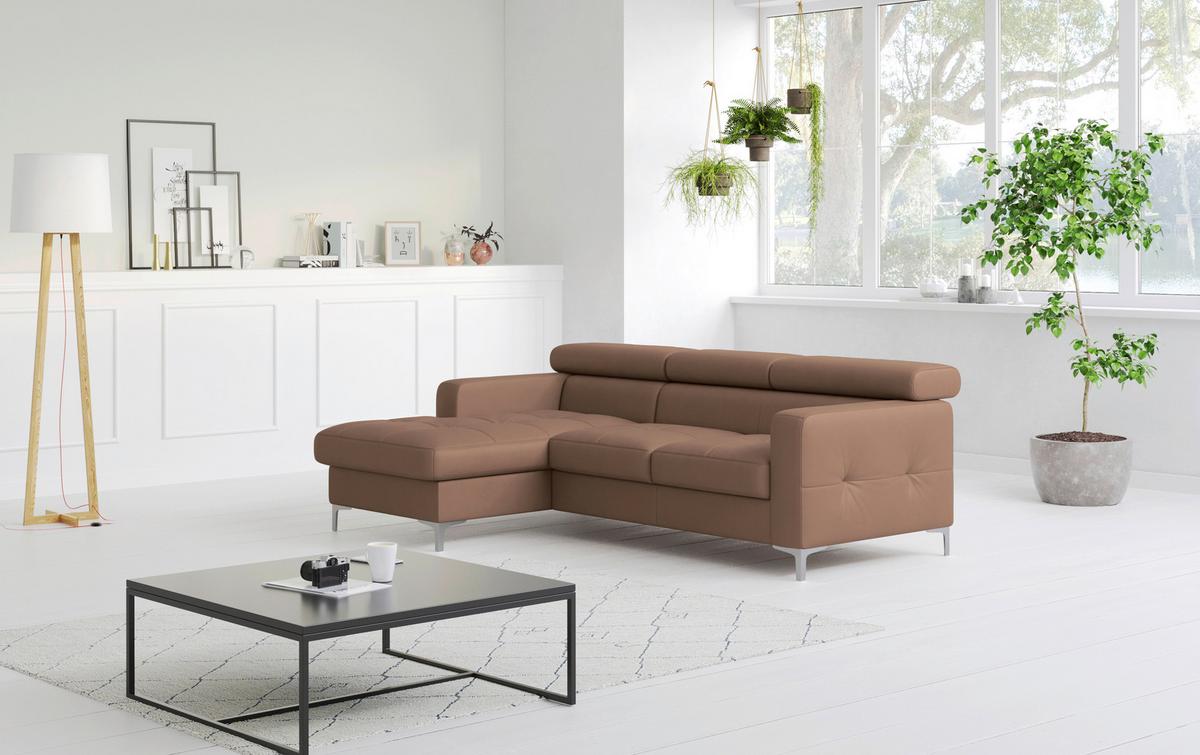 Ecksofa mit Schlaffunktion Sammy Cappuccino Leder - Chromfarben/Cappuccino, Design, Leder (168/227cm) - Livetastic