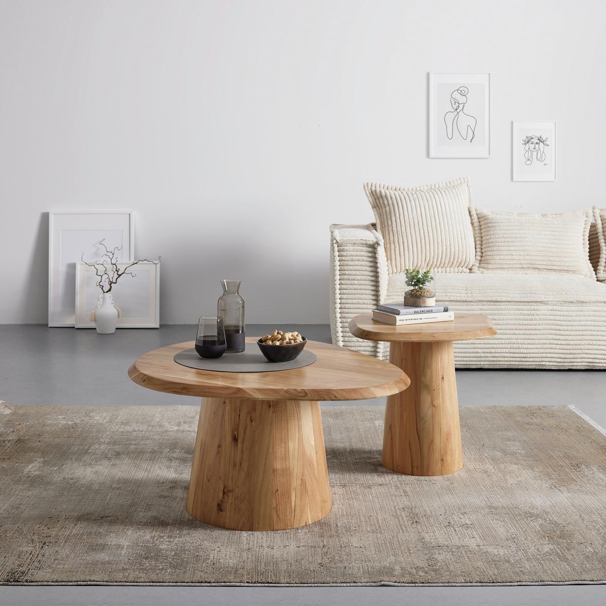 Sada konferečních stolků TREE akácie masiv - barvy akácie, Moderní, dřevo (80/55/40/45/80/55cm) - Premium Living