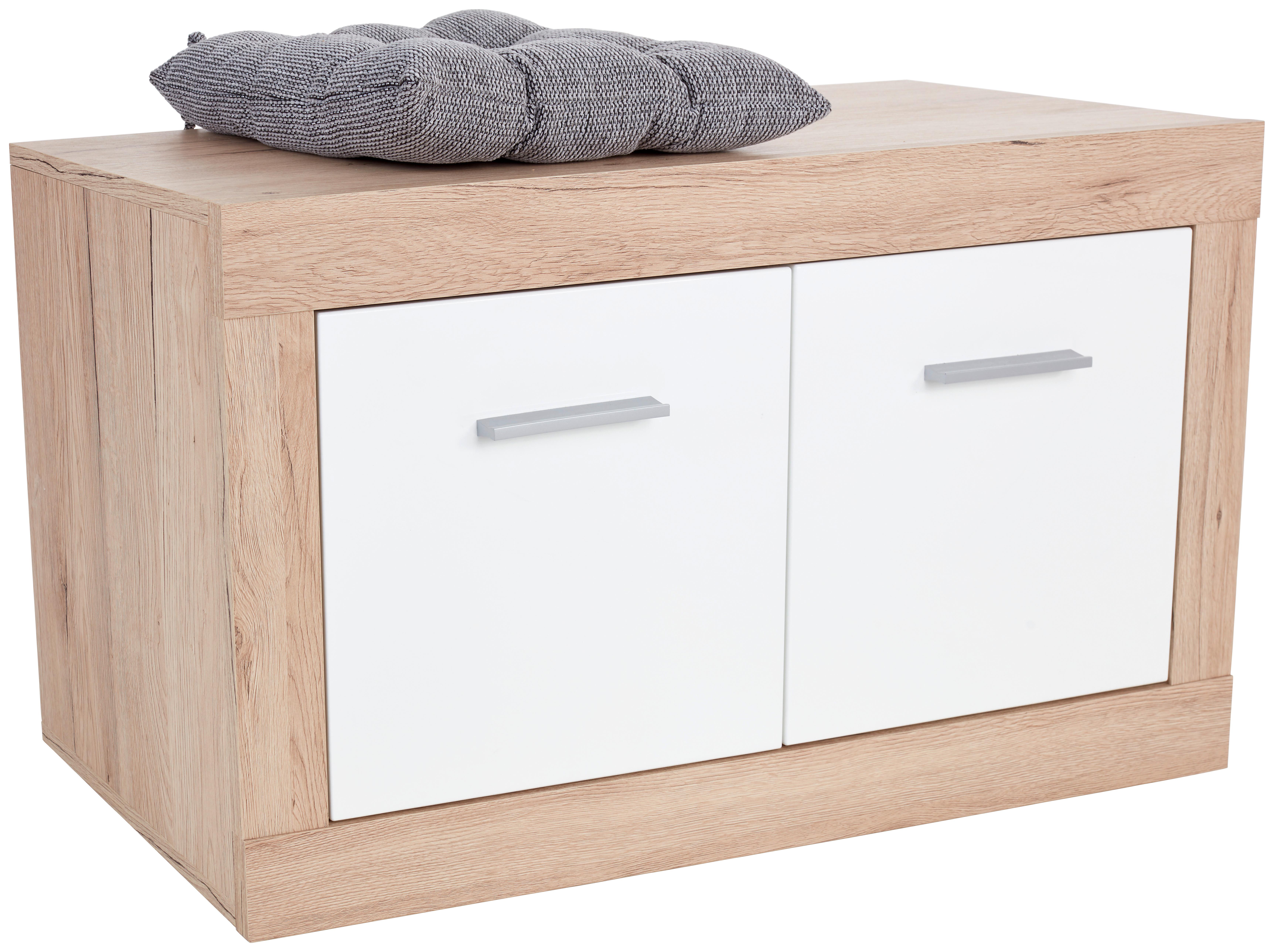 Šatní lavice MALTA - bílá/barvy dubu, Moderní, kompozitní dřevo/plast (94,9/49,2/36cm)