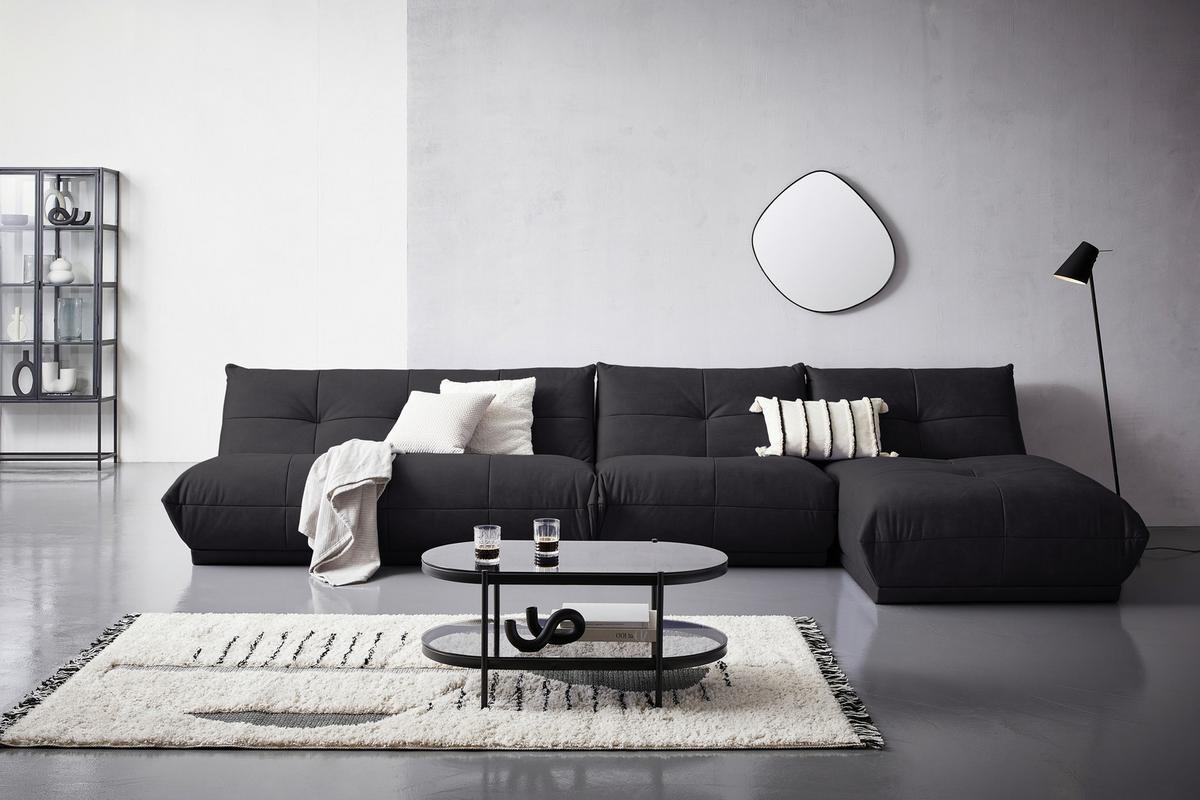 Ecksofa Giselle Schwarz S: 390x185 cm - Schwarz, Trend, Textil (390/185cm) - Livetastic
