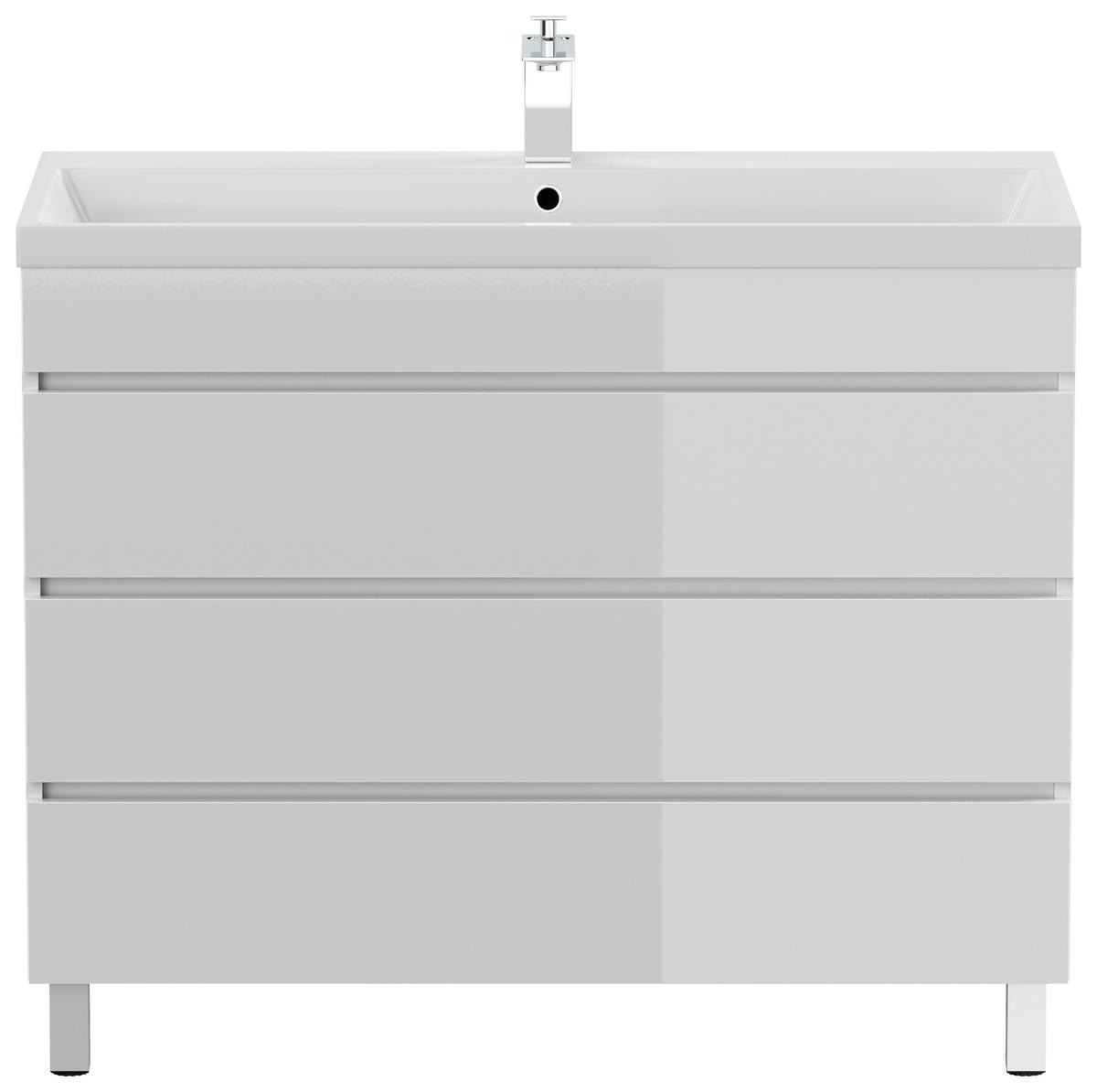 WASCHTISCHKOMBI Fellini Weiß HG B: 100cm - Weiß Hochglanz/Weiß, Basics, Holzwerkstoff/Stein (100cm) - MID.YOU