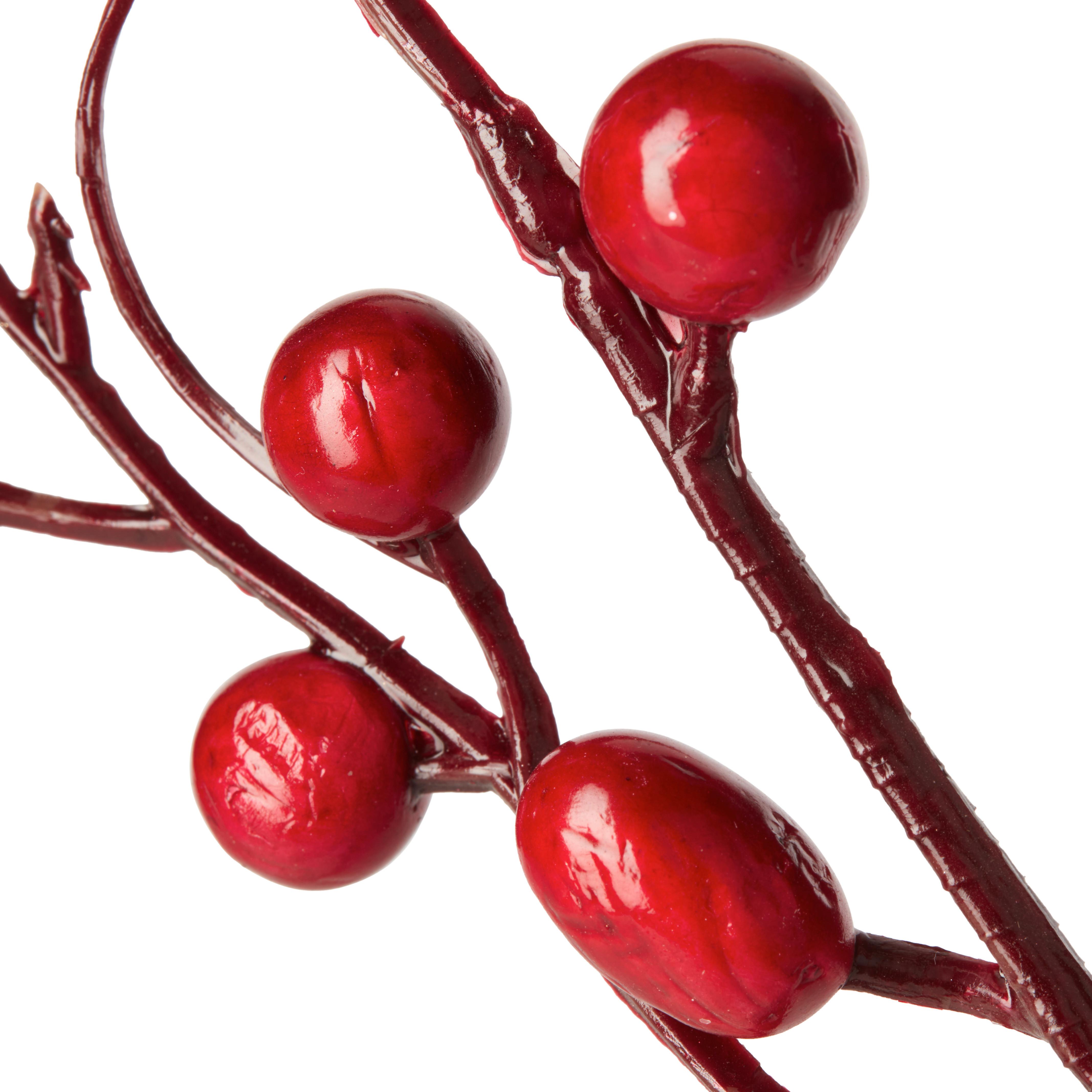 Weihnachtsdeko Beerenzweig Kunststoff H: 47cm - Rot/Braun, MODERN, Kunststoff (47cm)