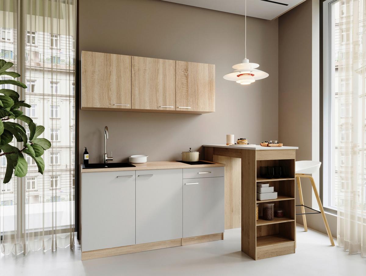 MINIKÜCHE Weiß/Eichefarben B: 150cm - Eichefarben/Weiß, Design, Holzwerkstoff (150cm) - Respekta