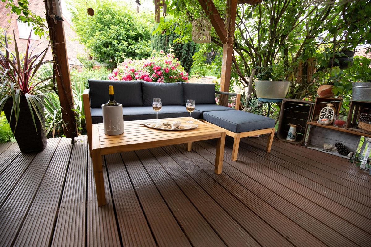 Loungegarnitur Malaga Aus Holz Mit Kissen - Schwarz/Grau, Basics, Holz/Textil (198/132cm) - Acamp