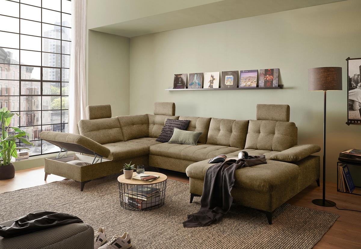 Wohnlandschaft Durban U Terracotta U: 218/324/170 cm - Sandfarben/Schwarz, KONVENTIONELL, Textil (218/324/170cm) - MID.YOU