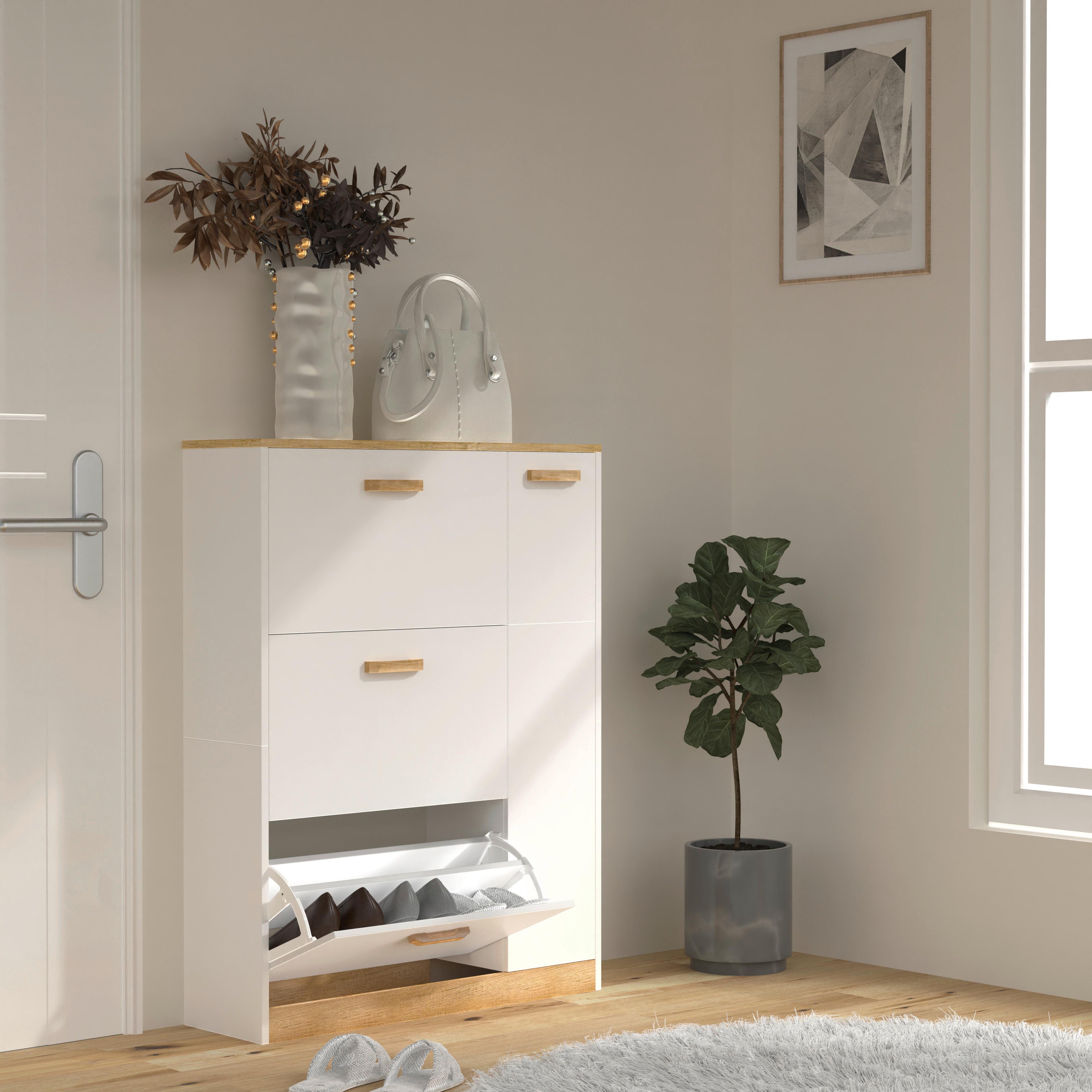 Schuhschrank Halom Weiß/honigeiche, B:80 Cm - Honigeiche/Weiß, LIFESTYLE, Holzwerkstoff (80/105/24cm) - MID.YOU