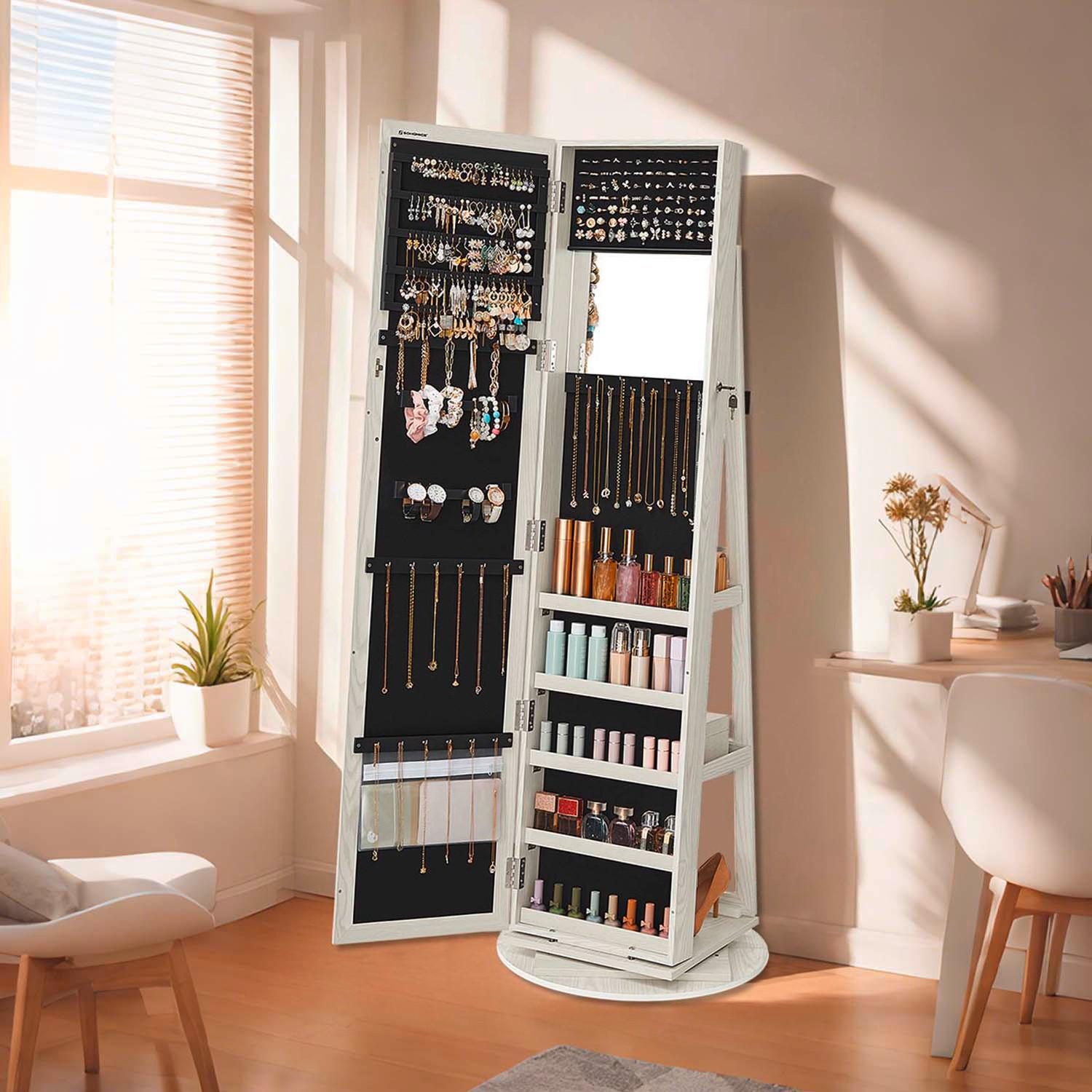 Schmuckschrank Eiche Bianco D: 55 Cm - Eiche Bianco, Basics, Glas/Holzwerkstoff (55/155cm)
