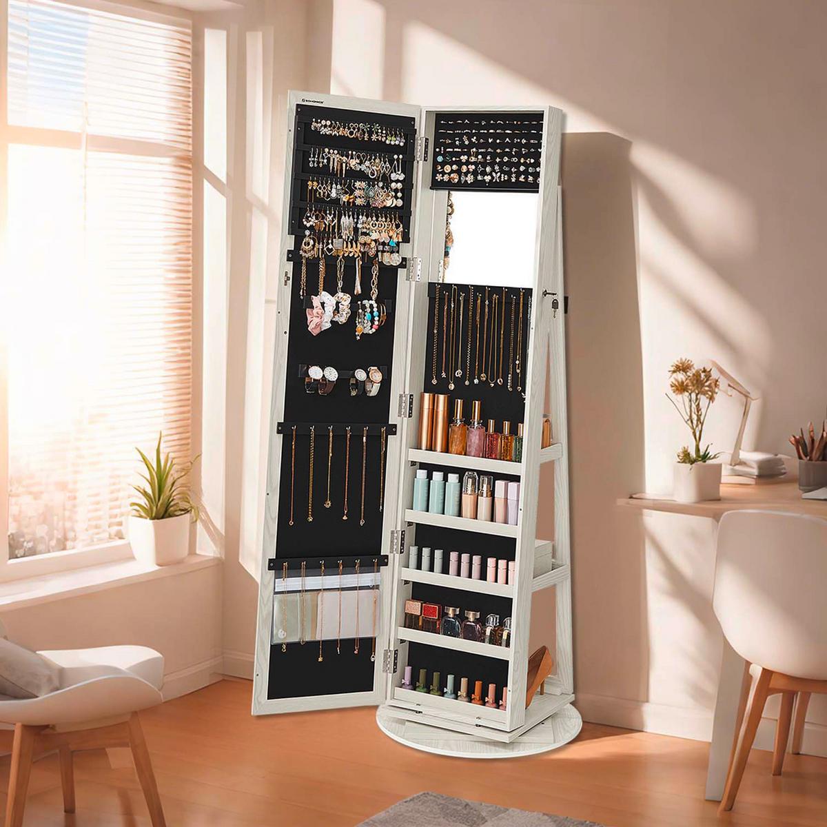 Schmuckschrank Eiche Bianco D: 55 Cm - Eiche Bianco, Basics, Glas/Holzwerkstoff (55/155cm)