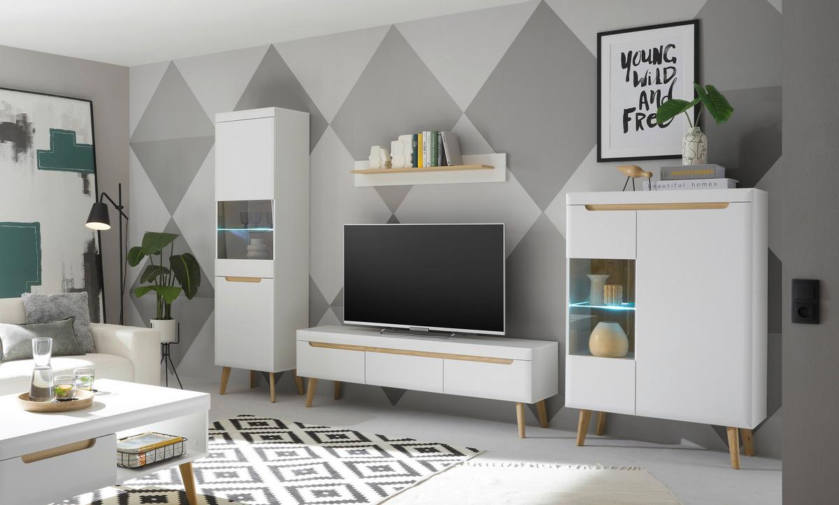 Vitrine Svante Torge Weiß/Eichefarben B: 50 cm - Eichefarben/Weiß, Design, Holzwerkstoff (50/197/40cm) - MID.YOU