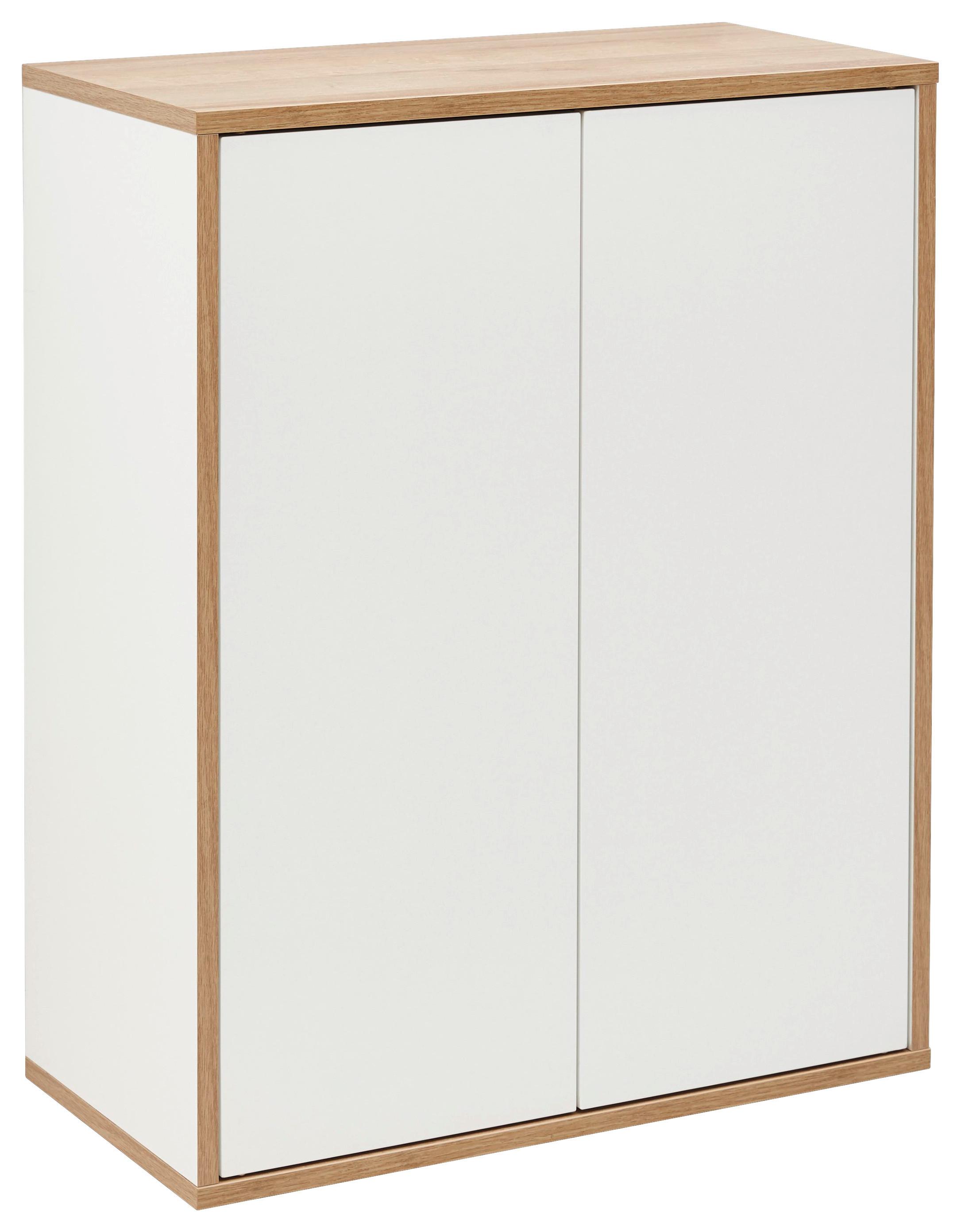 Unterschrank Finn B: 60 cm Weiß/Eiche Dekor - Eichefarben/Weiß, MODERN, Glas/Holzwerkstoff (60/75/30,5cm) - MID.YOU