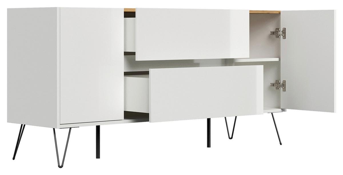 Sideboard Posseik Industrial Weiß B: 155 Cm - Weiß Hochglanz/Schwarz, Design, Holzwerkstoff (155/75,8/42cm) - P & B