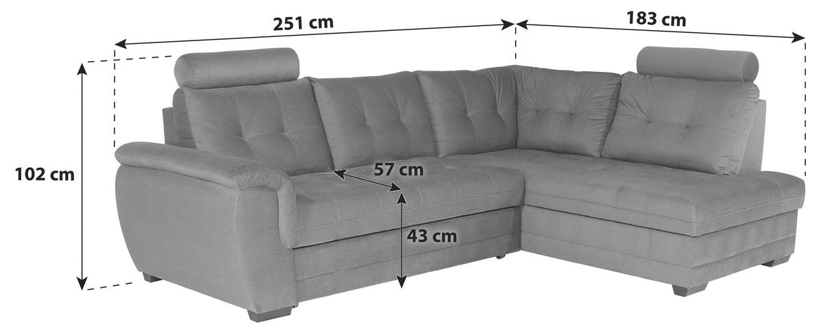 Ecksofa mit Schlaffunktion Falco new Creme 251x183 cm - Creme/Schwarz, KONVENTIONELL, Textil (251/183cm) - Ondega