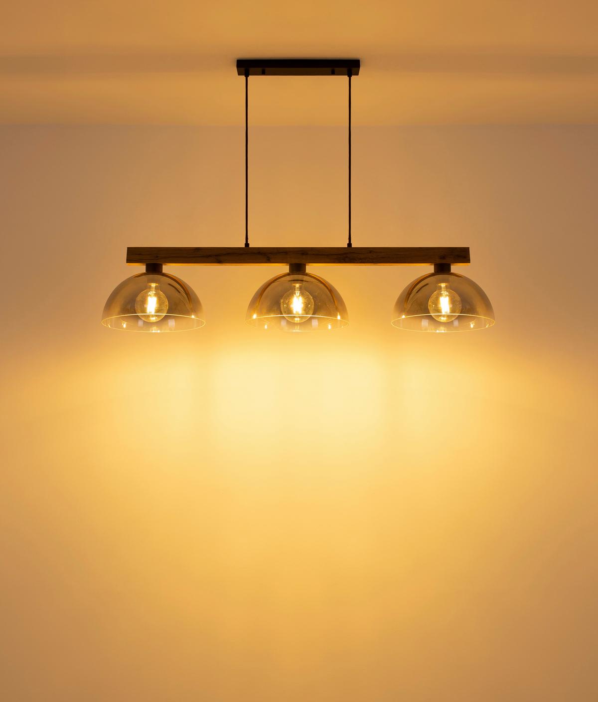 Hängeleuchte Exkl. 3xe27, 60w - Klar/Dunkelbraun, Design, Glas/Holz (114/30/120cm) - Globo