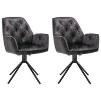 Armlehnstuhl Sarina Schwarz/ Anthrazit Gepolstert 2-er Set - Eichefarben/Anthrazit, Basics, Textil/Metall (59,5/89/62cm) - MID.YOU