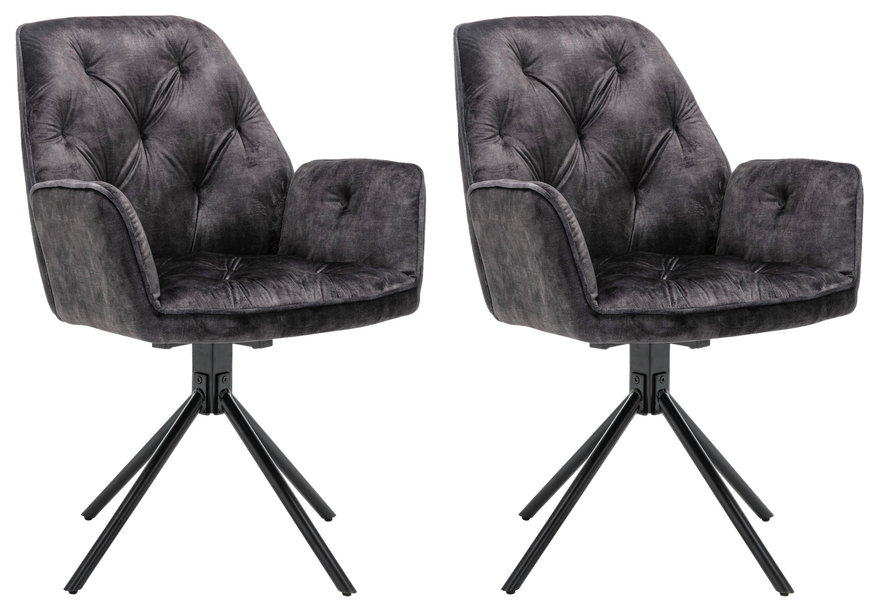 Armlehnstuhl Sarina Schwarz/ Anthrazit Gepolstert 2-er Set