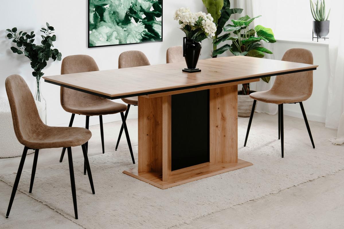 Étkezőasztal Novara 80a - fekete/Artisan tölgy, Modern, faalapú anyag (160-200cm) - P & B