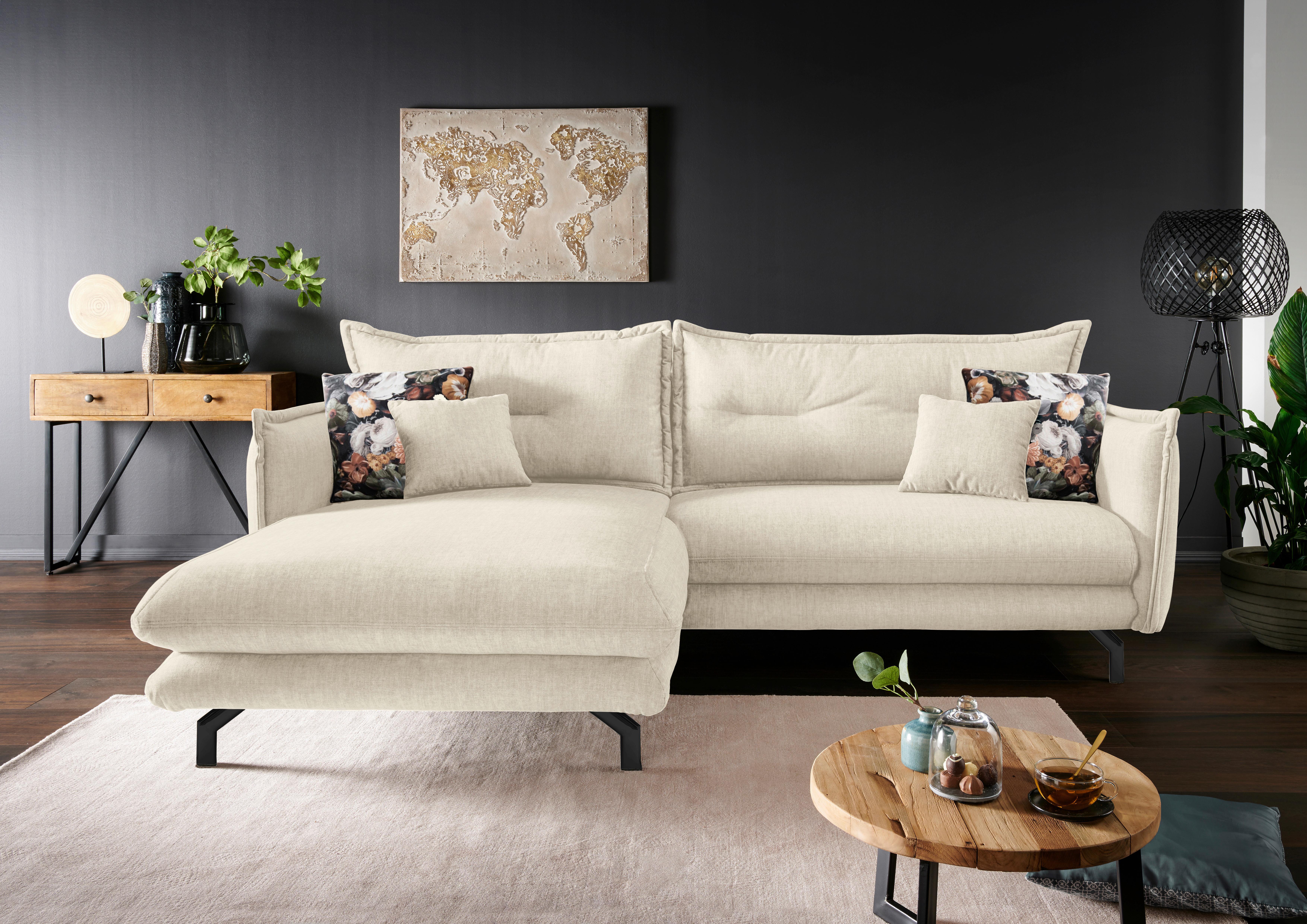 Ecksofa mit Armteilverstellung Lava, Beige, S:180x255 cm - Beige/Schwarz, MODERN, Textil (180/255cm) - Livetastic