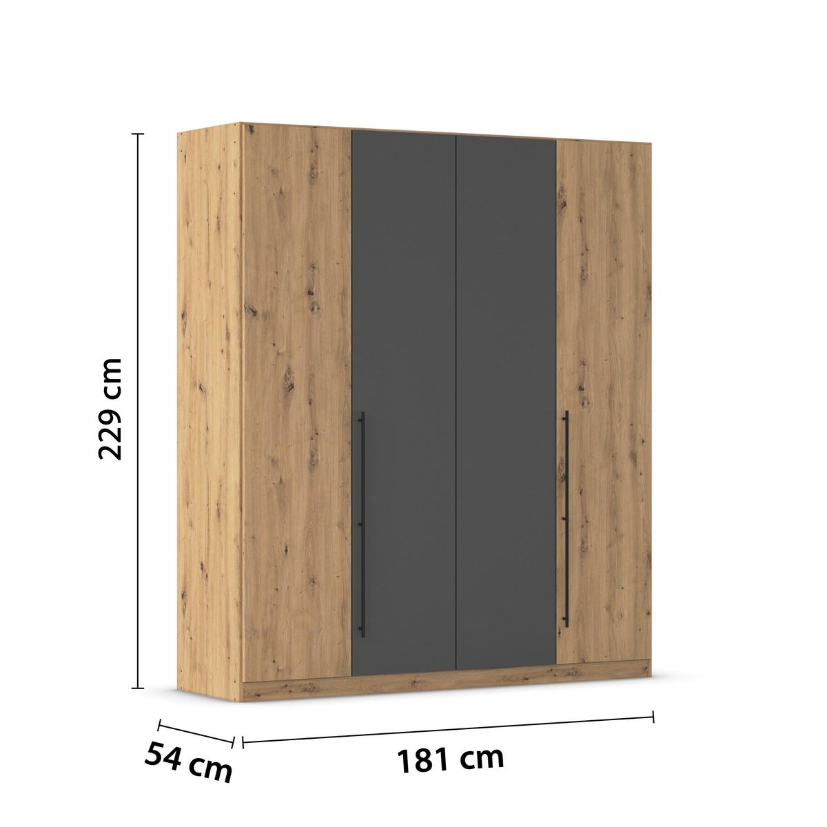 Kleiderschrank Safari B: 181 cm - Eiche Artisan/Grau, KONVENTIONELL, Holzwerkstoff (181/229/54cm)