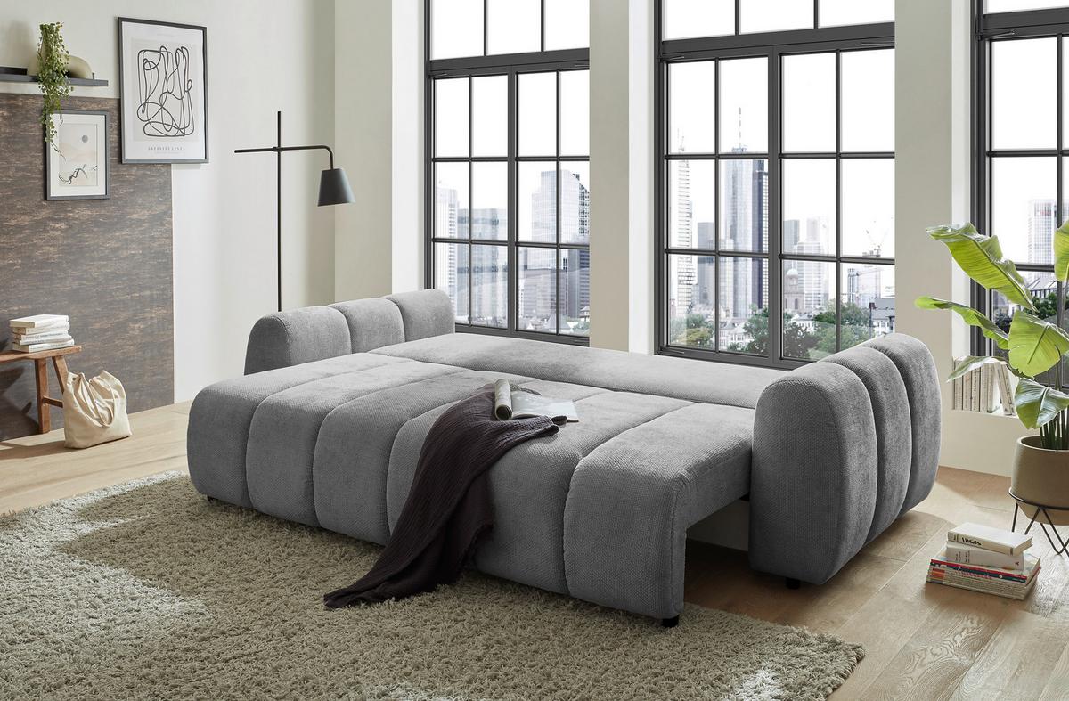 Schlafsofa Bubble Grau B: 256 Cm - Schwarz/Grau, Design, Textil (256/76/112cm) - MID.YOU
