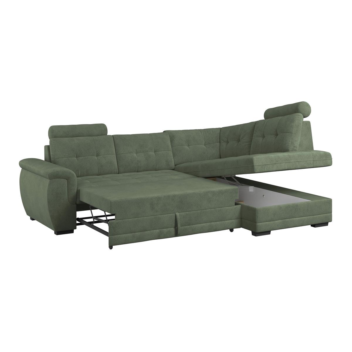 Ecksofa mit Schlaffunktion Falco new Grün 251x183 cm - Schwarz/Grün, KONVENTIONELL, Textil (251/183cm) - Ondega