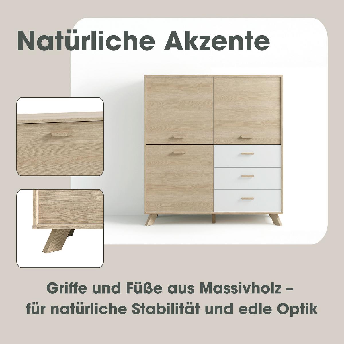 Highboard Bastian Eiche Bianco/Weiß B: 120 cm - Eiche Bianco/Eichefarben, Design, Holz/Holzwerkstoff (120/131/36,5cm) - MID.YOU