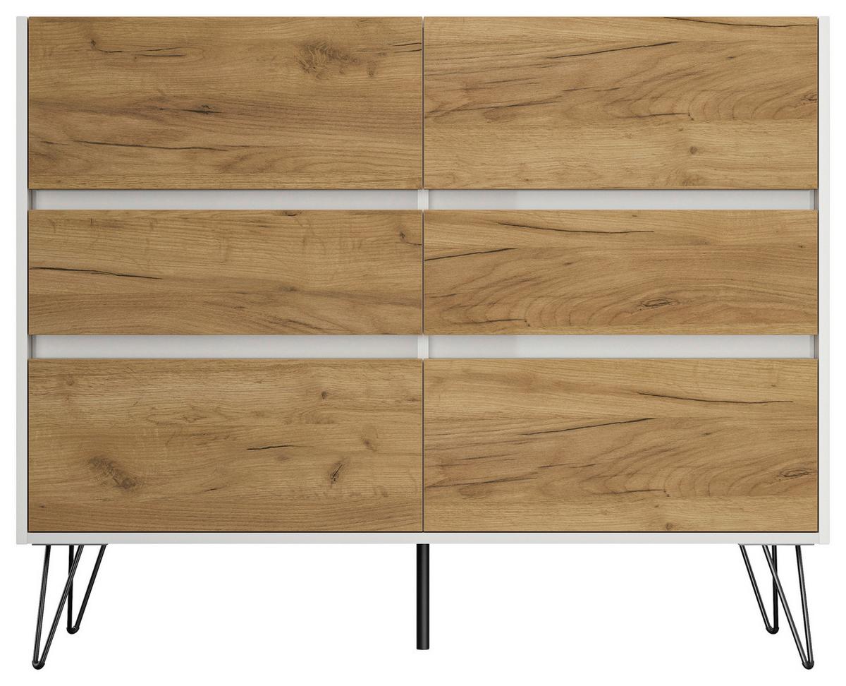 Sideboard Posseik Industrial Weiß/eichefarben B: 120 Cm - Eichefarben/Weiß Hochglanz, Design, Holzwerkstoff (120/93,6/42cm) - P & B