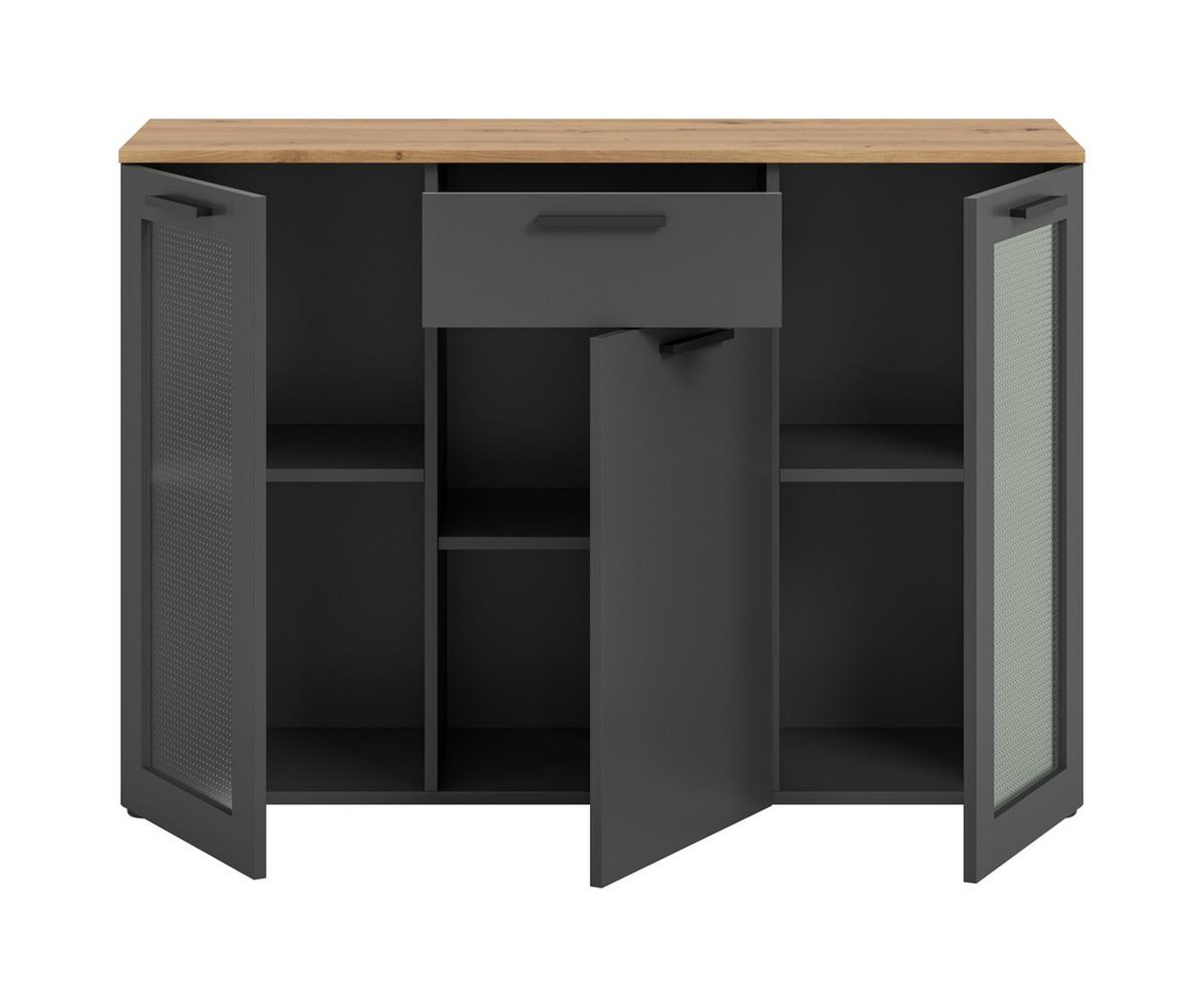 Lowboard Niklas Grau/Eiche Dekor B: 120 cm - Schwarz/Eiche Artisan, Design, Glas/Holzwerkstoff (120/84/38cm) - MID.YOU