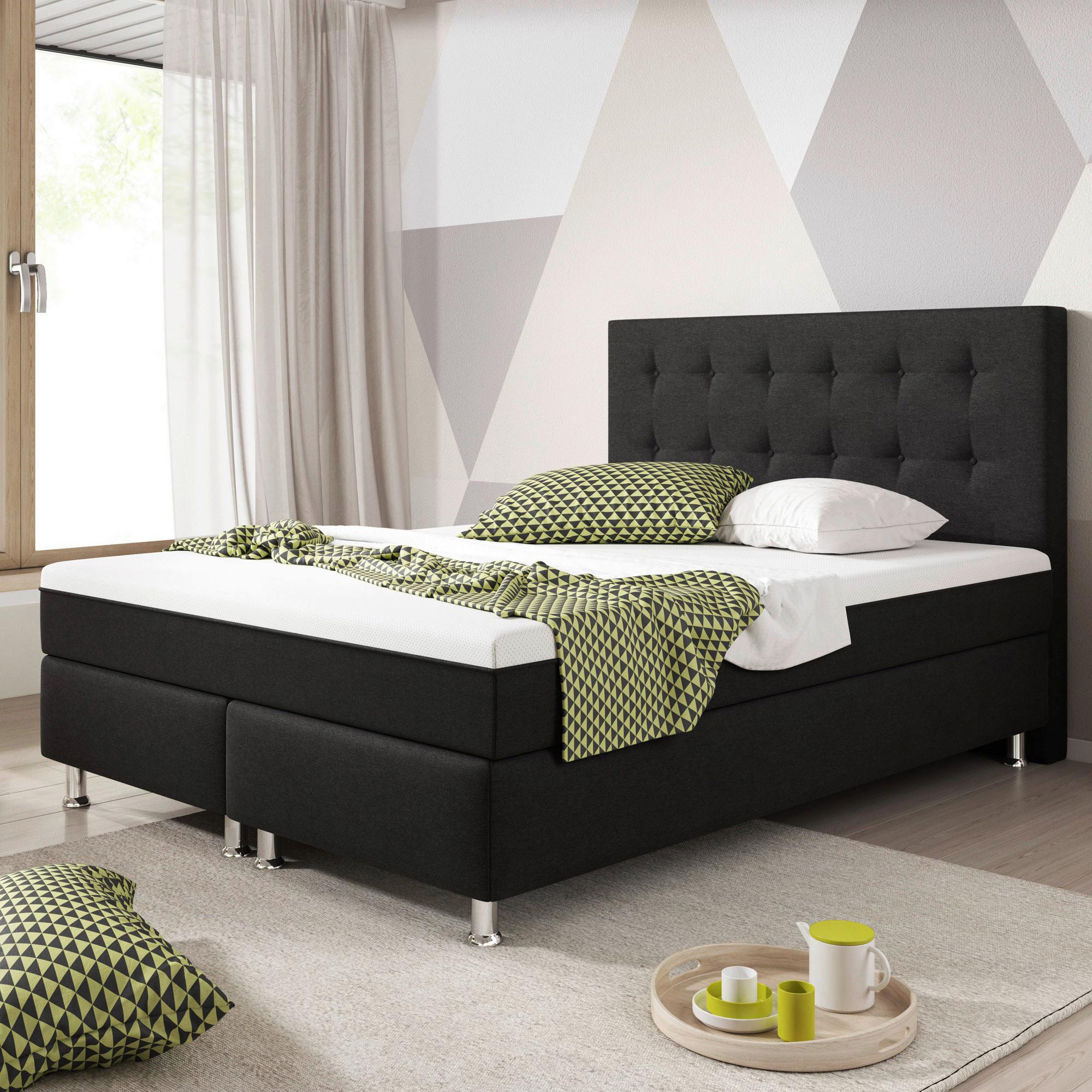 Boxspringbett 140x200 Cm Köln Plus - Silberfarben/Schwarz, KONVENTIONELL, Textil (140/115/210cm) - MID.YOU