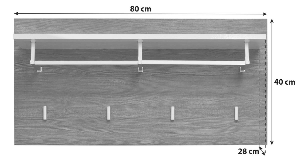 Wandgarderobe Line Silbereichenfarben B:80cm - Weiß/Silbereichenfarben, MODERN, Holzwerkstoff (80/40/28cm) - MID.YOU