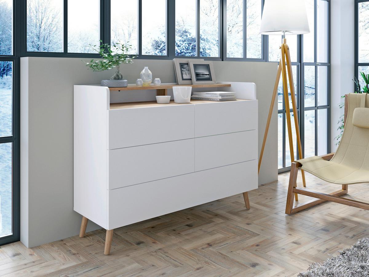 VYSOKÁ KOMODA SKANDI - bílá/barvy dubu, Konvenční, dřevo/kompozitní dřevo (119,8/90,1/41,7cm)