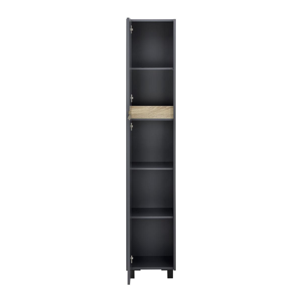 Vysoká skrinka MASSIMO tm.sivá/drevodekor - strieborná/tmavosivá, Modern, plast (33/175/30cm) - Bessagi Home