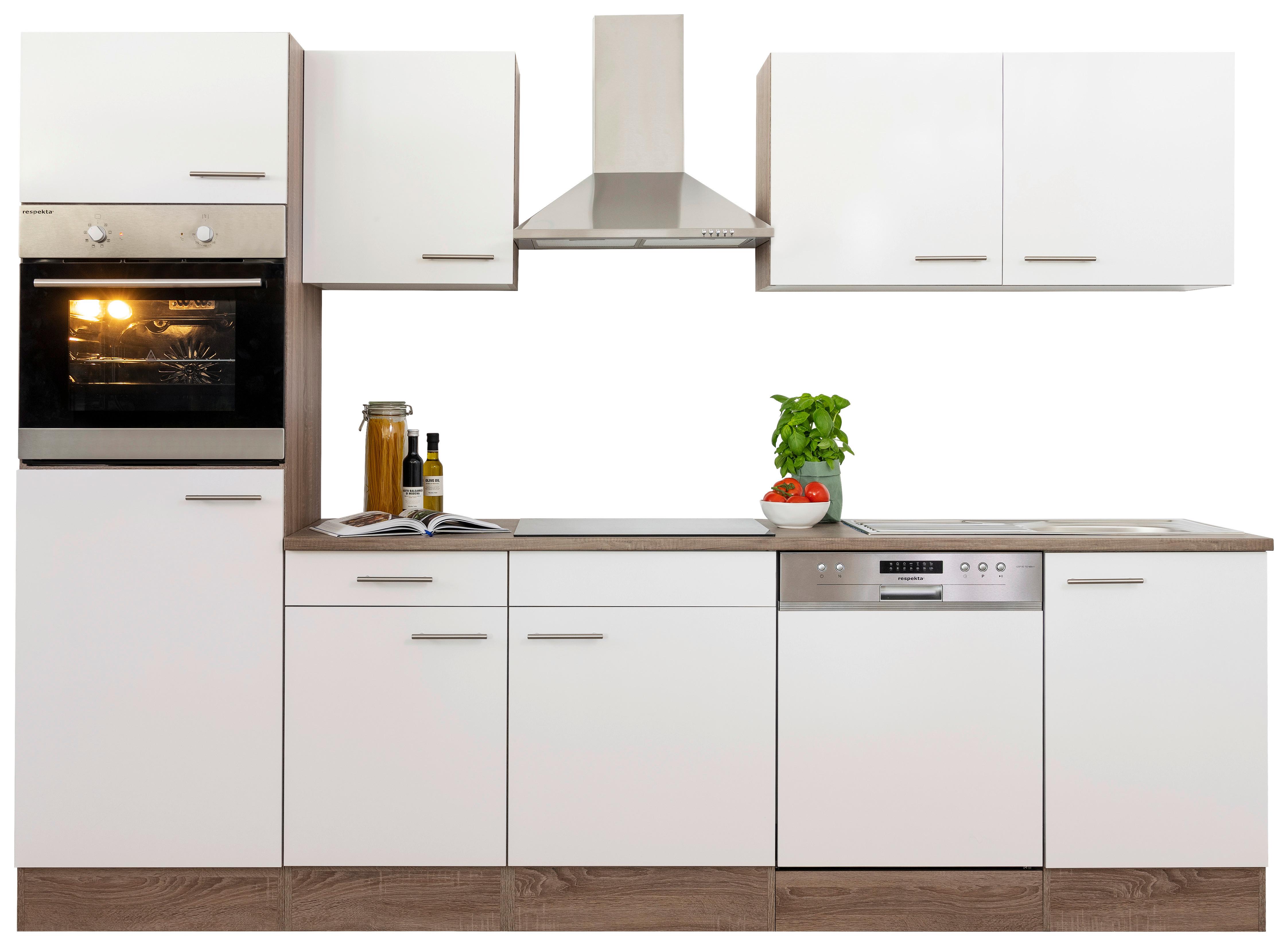 Küchenzeile ohne Geräte B: 280 cm Weiß/Eiche Dekor, Modern - Eichefarben/Weiß, Basics, Holzwerkstoff (280/205/60cm) - Respekta