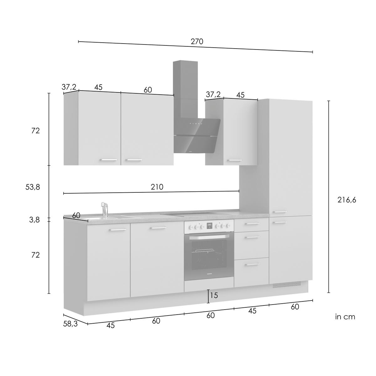 Kuchynská linka 270 cm, biela / dub Sierra - biela/farba ušľachtilej ocele, Romantik / Landhaus, kov/kompozitné drevo (270cm) - Nobilia