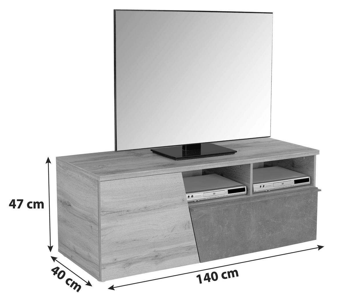 Tv-lowboard Venedig B: 140 Cm Dunnkelgrau Eiche Dekor - Eichefarben/Dunkelgrau, MODERN, Holzwerkstoff (140/47/40cm)