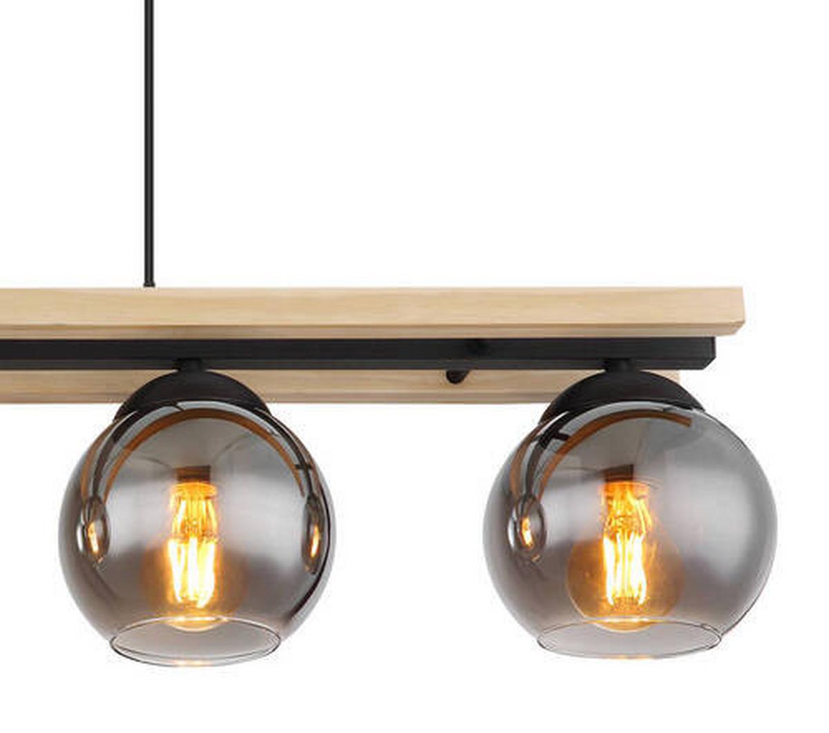 Hängeleuchte 15569-4h Conni - Schwarz/Naturfarben, Natur, Glas/Holz (85/15/120cm) - Globo