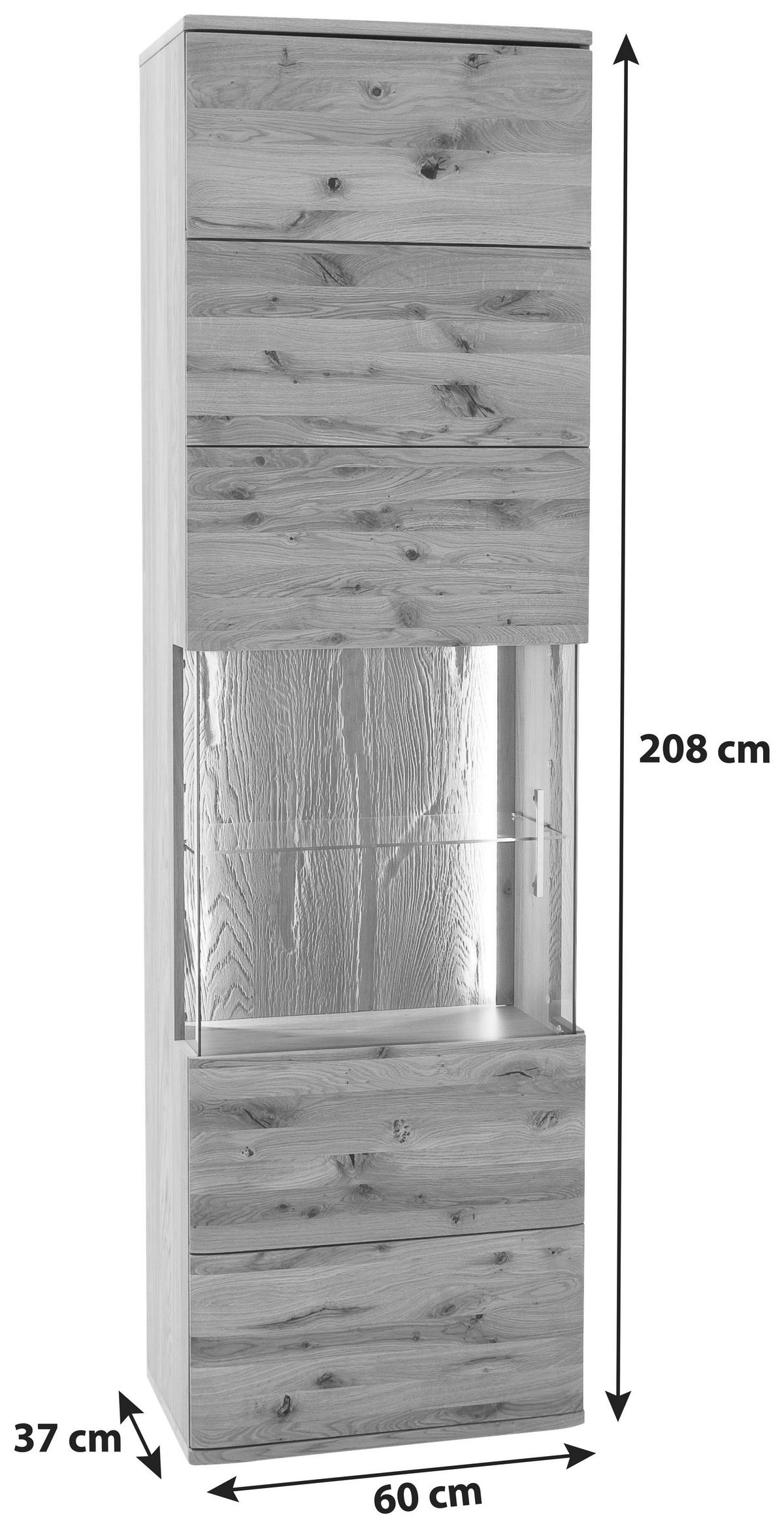 Vitrine Santori B: 60 cm teilmassiv Eichefarben - Eichefarben/Schwarz, Design, Glas/Holz (60/208/37cm) - Livetastic
