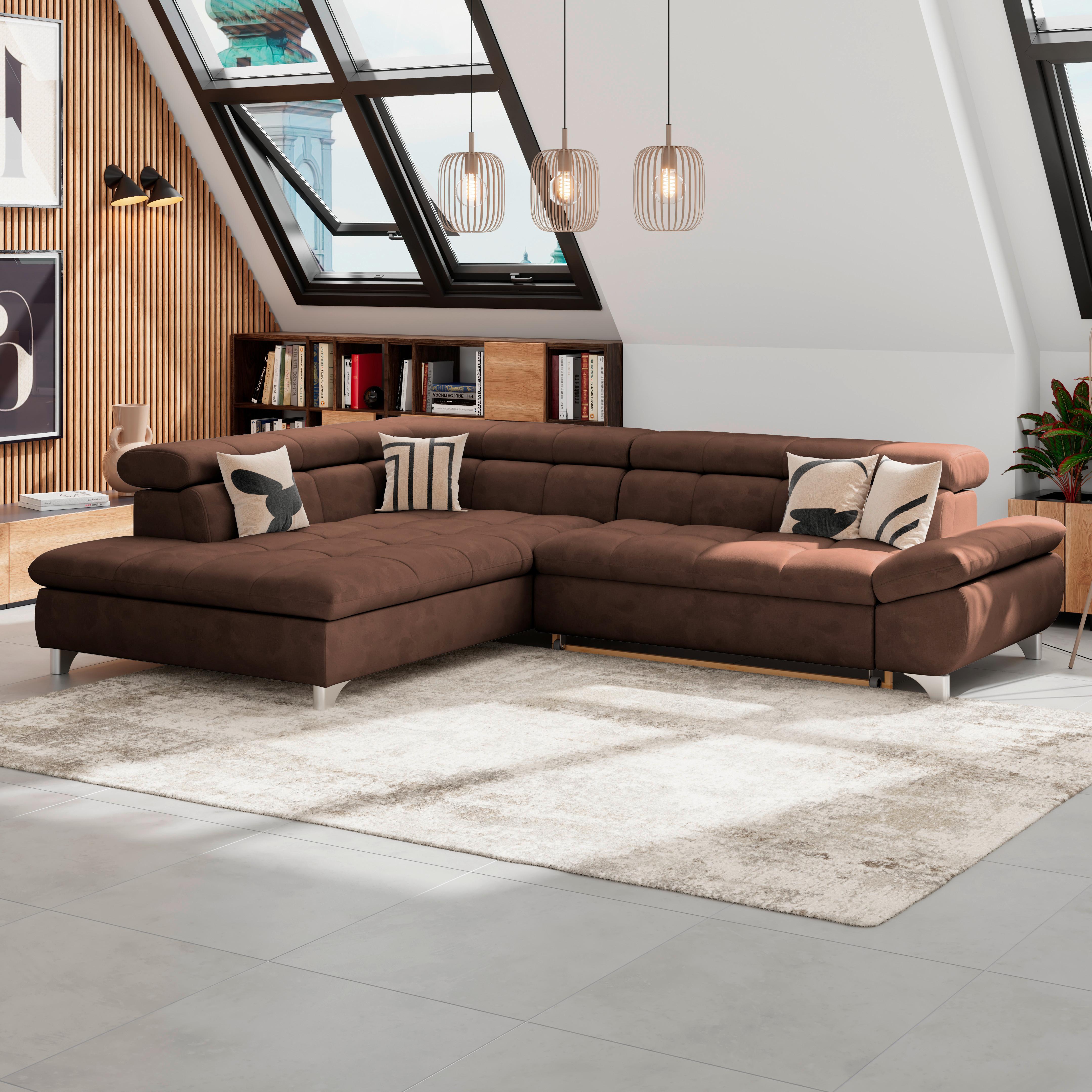 Eckbank Gemini Braun, B: 234cm - Chromfarben/Braun, KONVENTIONELL, Textil (234/312cm)