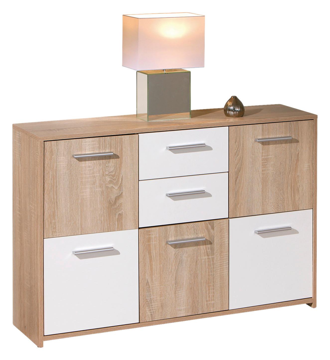 Kommode B 115cm Elvezia, Sonoma Eiche/Weiß - Weiß/Sonoma Eiche, Basics, Holzwerkstoff (115/77/30cm) - MID.YOU