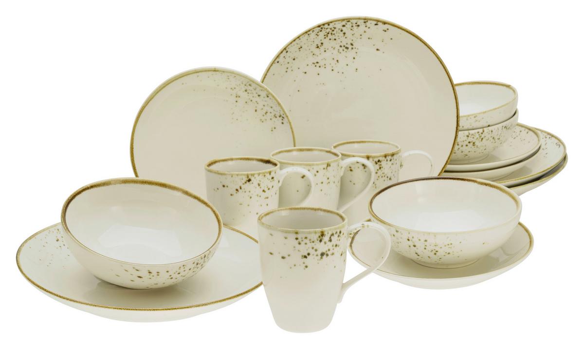 Kombinovaný servis 16-dielny biela/krémová - biela/krémová, Basics, keramika - Creatable