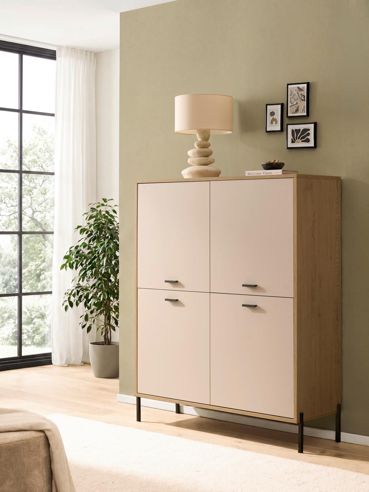Highboard Fredericia Eichefarben Kaschmir B: 115 cm - Kaschmir/Eichefarben, Design, Holzwerkstoff (115/140/40cm) - MID.YOU