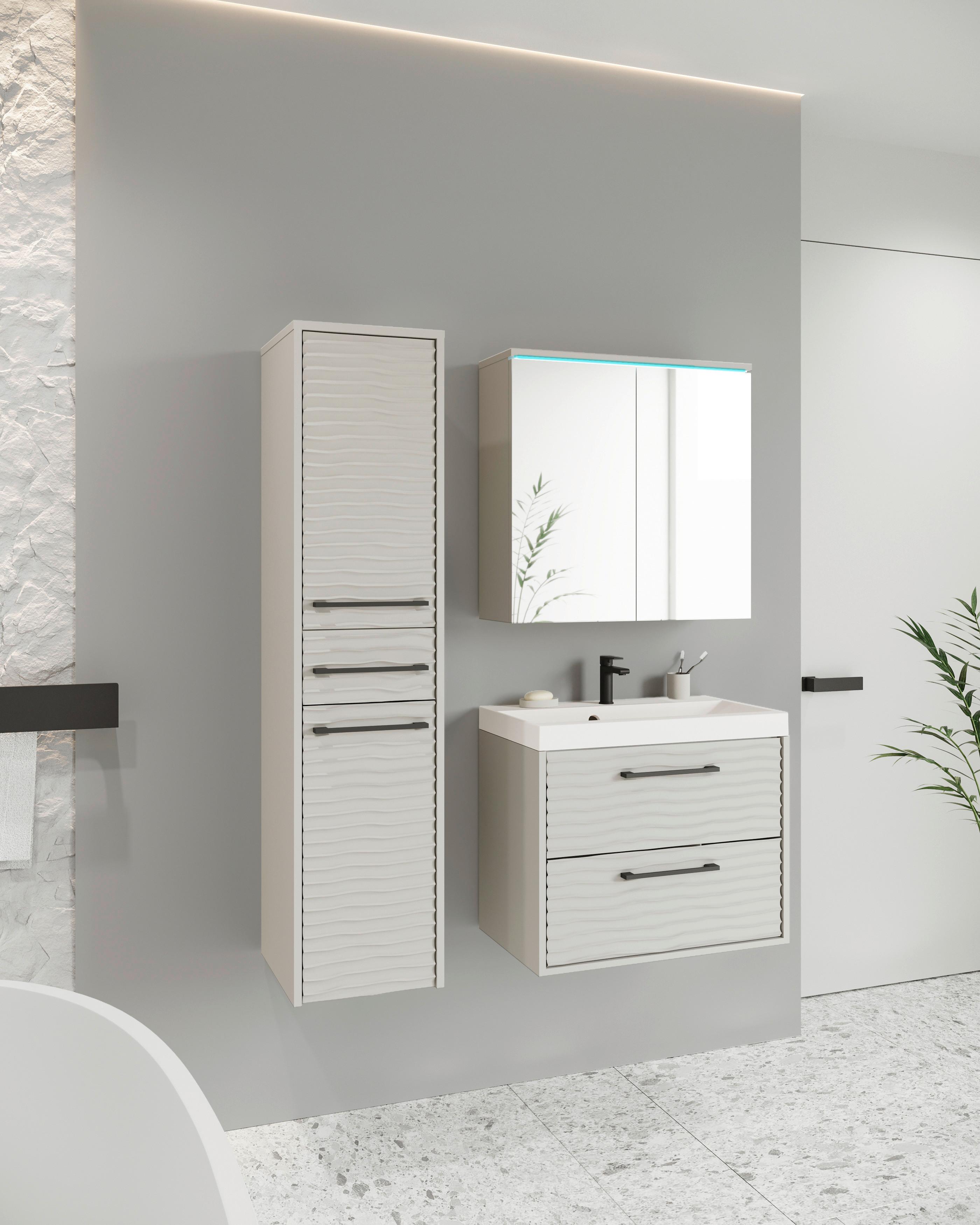 Kúpeľna 4-dielna TORONTO dekor kašmír - čierna/biela, Lifestyle, kov/kompozitné drevo (90/130/35cm) - P & B