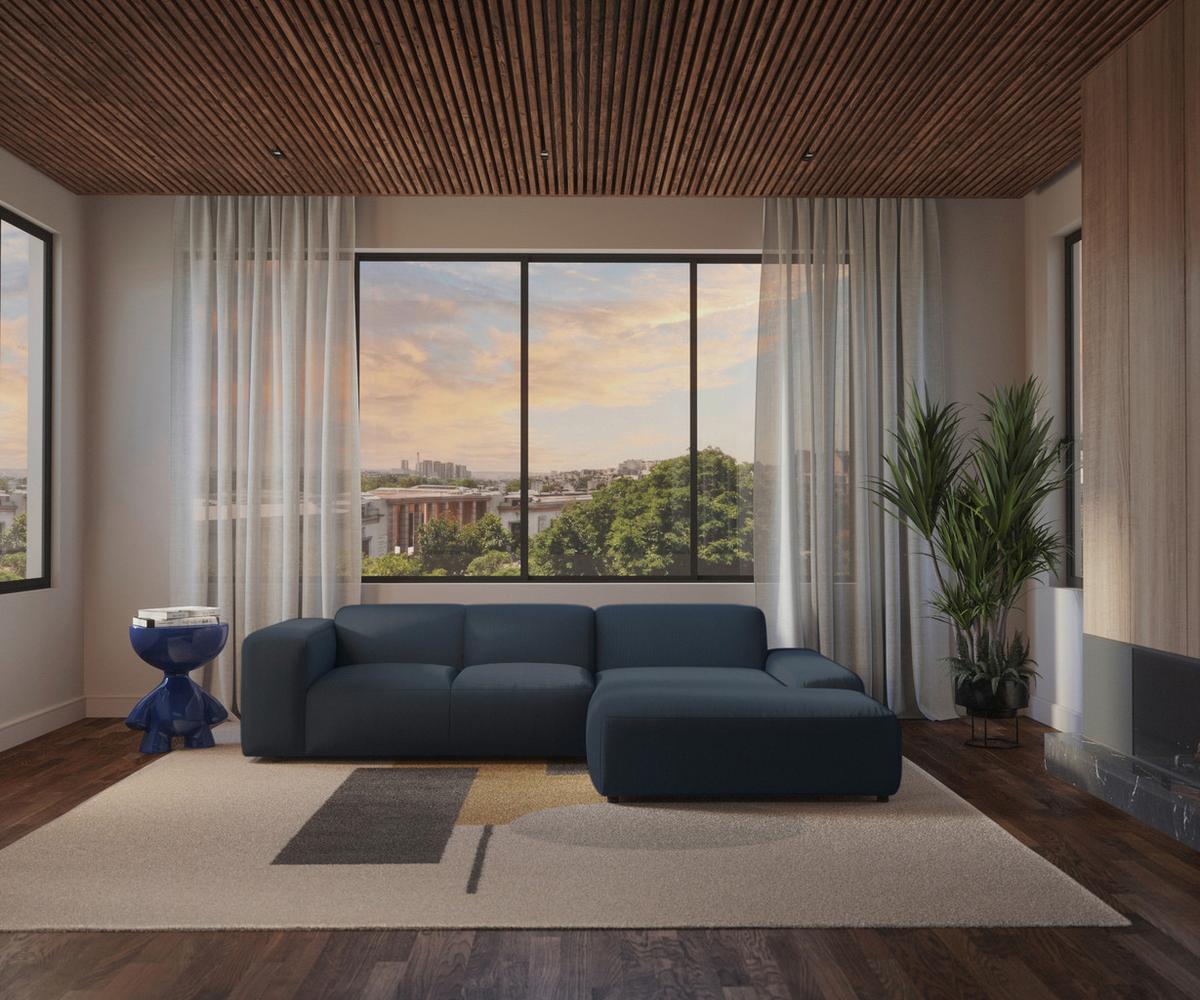 Ecksofa Hannah Blau 304x200 cm - Blau/Schwarz, Design, Textil (304/200cm) - MID.YOU