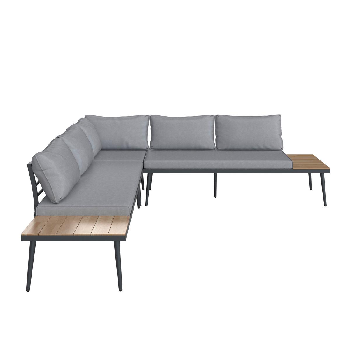 Záhradní sedací souprava LORENA - šedá/černá, Moderní, kov/dřevo (241/67/69cm) - Bessagi Garden
