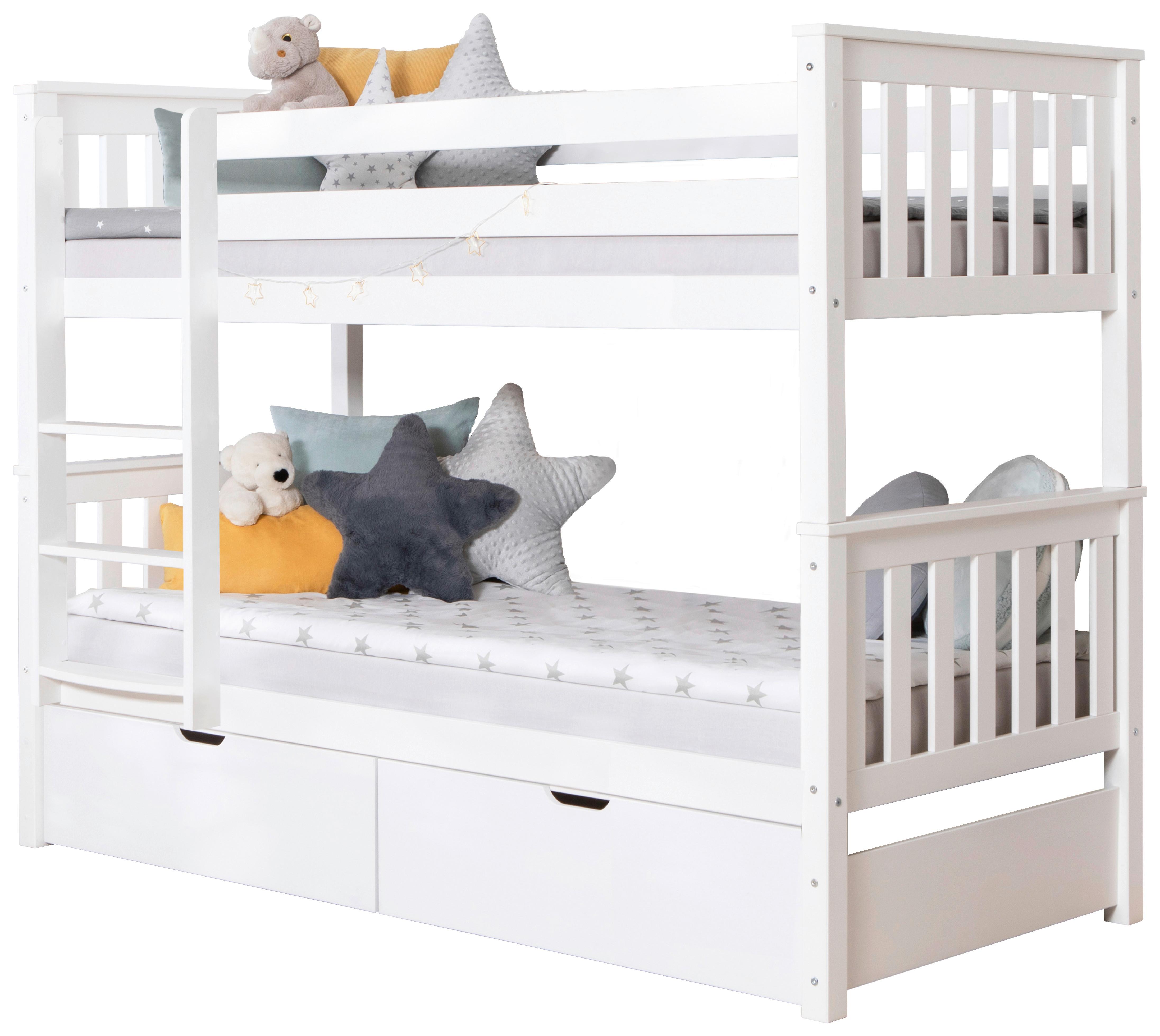 Etagenbett Sammy Weiß Kiefer massiv 90 cm m. Schubladen