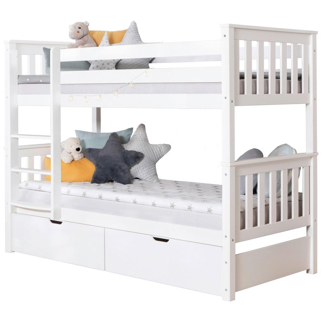 Etagenbett Sammy Weiß Kiefer Massiv 90 cm mit Schubladen