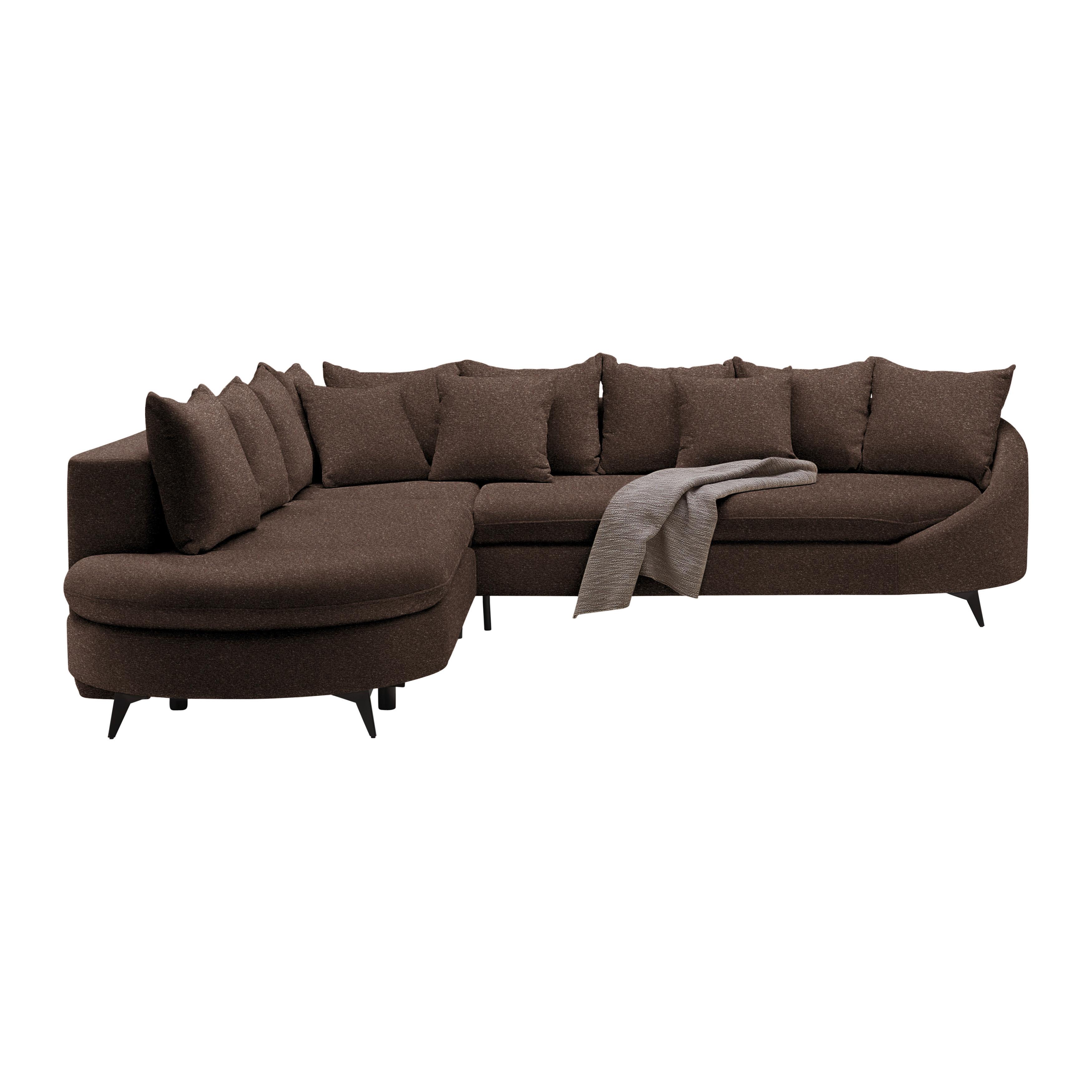 Rohová sedačka AXEL, levá, hnědá tkanina - černá/hnědá, Moderní, kov/textil (291/250cm) - Mömax