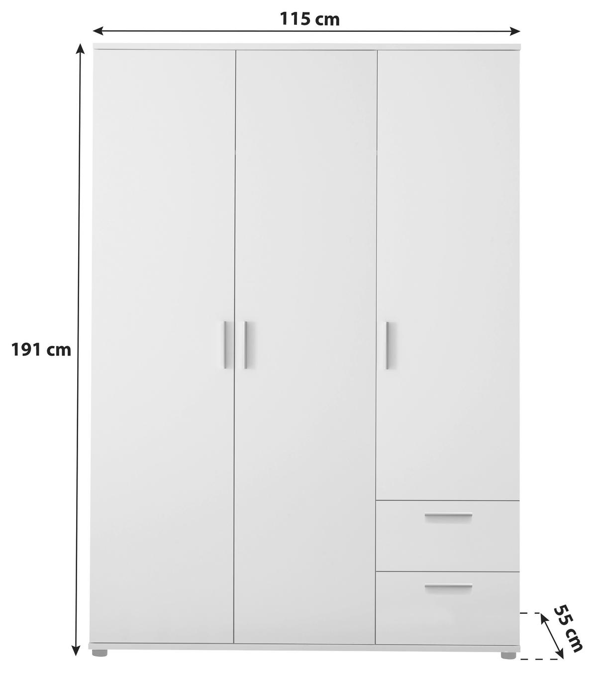 Nyílóajtós Szekrény Bibo 115/191 Cm - fehér, Konventionell, faalapú anyag (115/191/55cm) - MID.YOU
