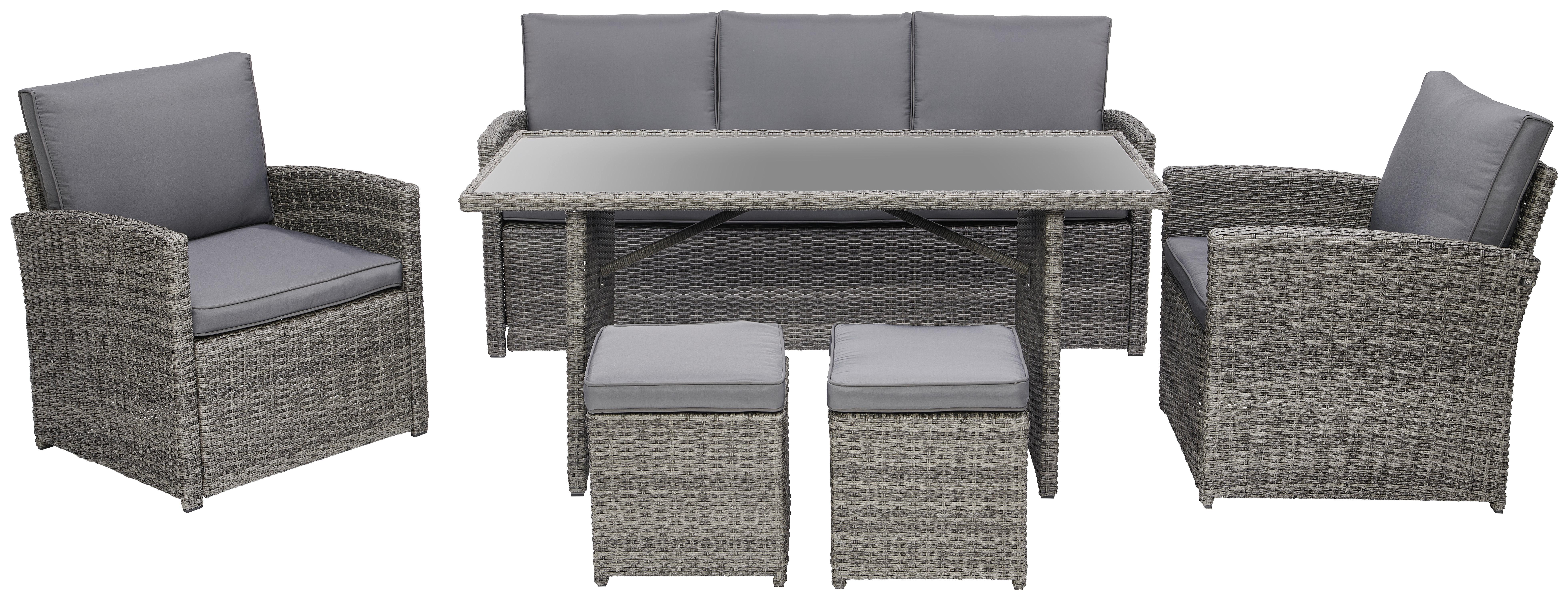 Lounge Garnitúra Malta - Szürke/Sötétszürke, modern, Műanyag/Üveg (145/68/70cm) - Beldano